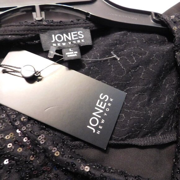 Jones New York Black Sequin Cowl Neck Long Sleeve Bouse Size Woman's Large NWT - Picture 4 of 6
